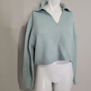 Zara Small top sweatershirt wool sweater ribbed cropped collar longsleeve